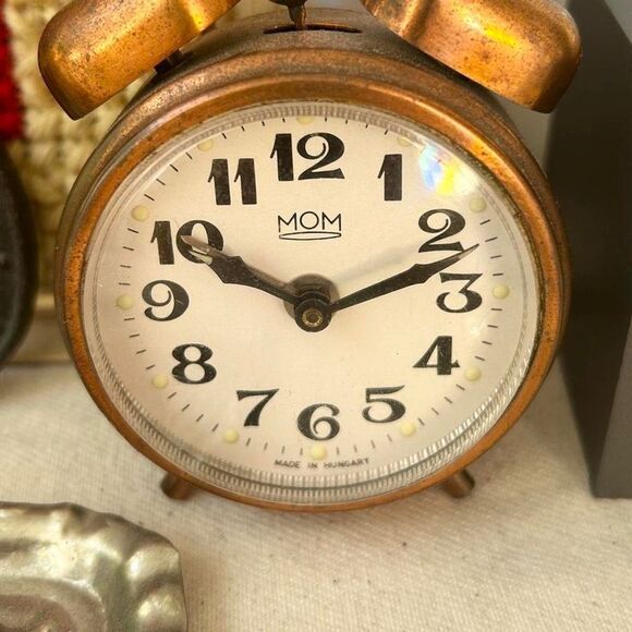 Vintage Hungarian Copper Double Bell Wind Up Alarm Clock - Picture 2 of 3